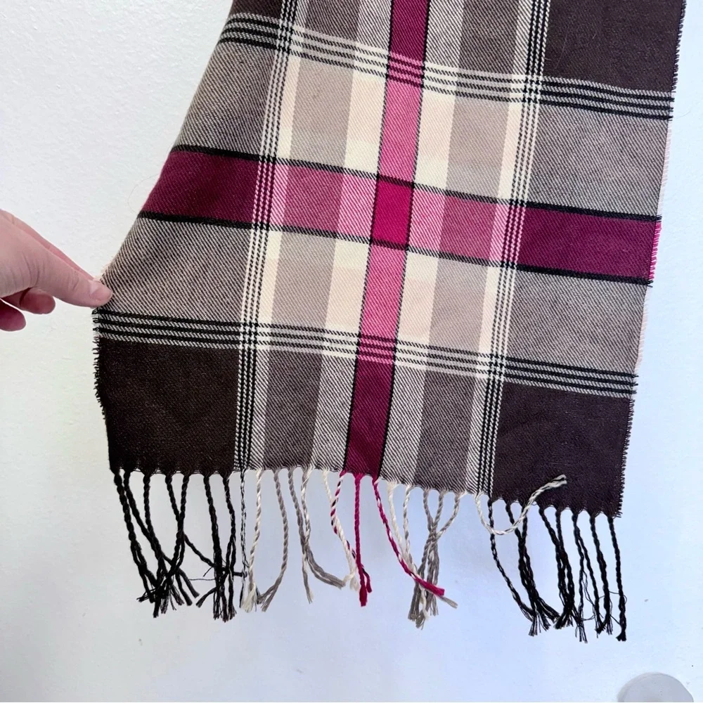 Cashmere scarf burgundy black and tan